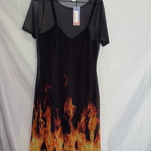 Daisy Street Flame Mesh Dress